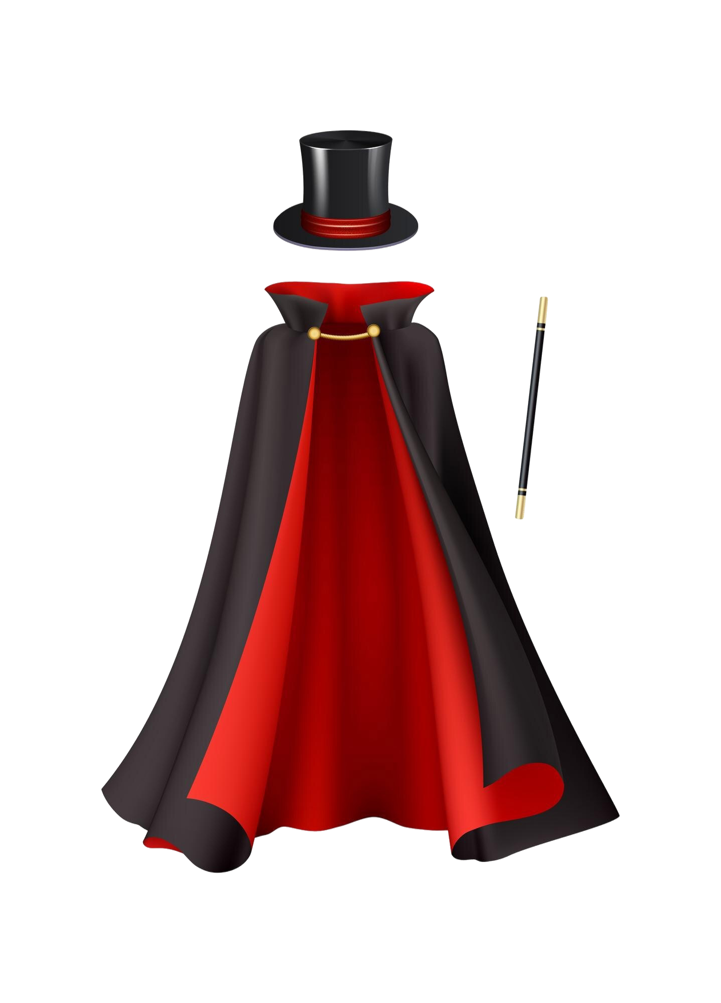 Magician cape, top hat and wand